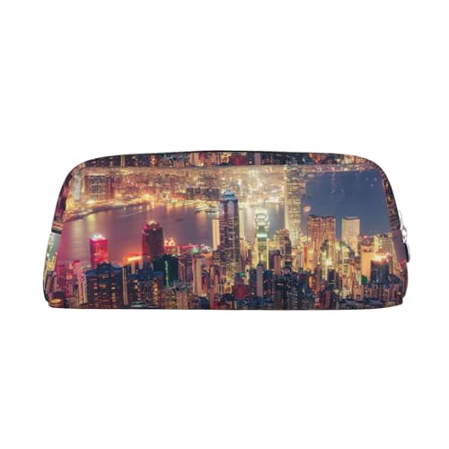 JEJEA Federmäppchen aus Leder mit Hongkong-Aufdruck, großes Fassungsvermögen, Schreibwaren, Stifttasche, vielseitige Make-up-Tasche, silber, Einheitsgröße, Kulturbeutel von JEJEA