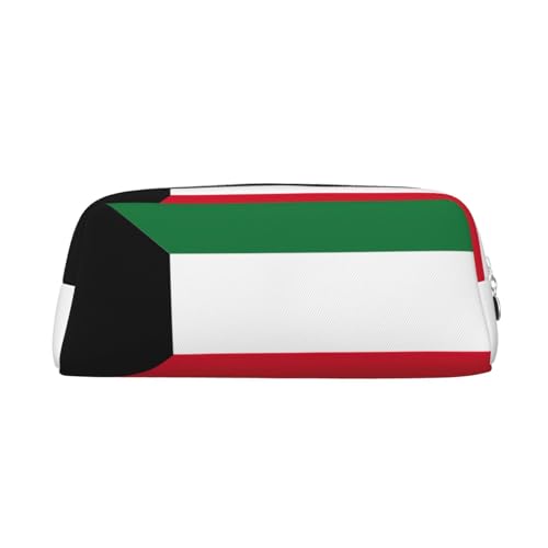 JEJEA Federmäppchen aus Leder mit Kuwait-Flagge, großes Fassungsvermögen, Schreibwaren, Stifttasche, vielseitige Make-up-Tasche, silber, Einheitsgröße, Kulturbeutel von JEJEA