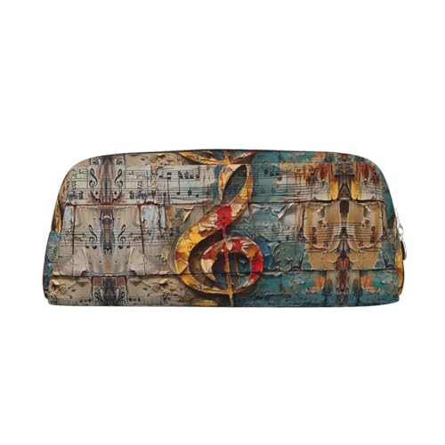 JEJEA Federmäppchen aus Leder mit Musiknoten-Aufdruck, großes Fassungsvermögen, Schreibwaren, Stifttasche, vielseitige Make-up-Tasche, silber, Einheitsgröße, Kulturbeutel von JEJEA