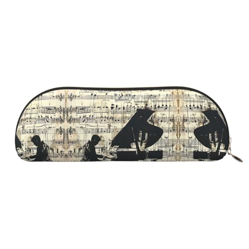 JEJEA Federmäppchen aus Leder mit Notenaufdruck, mit Reißverschluss, Federmäppchen, Federmäppchen, Make-up-Kosmetiktasche, gold, Einheitsgröße, Kulturbeutel von JEJEA