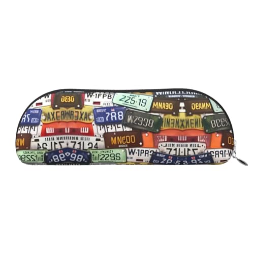 JEJEA Federmäppchen aus Leder mit Nummernschildaufdruck, mit Reißverschluss, Federmäppchen, Federmäppchen, Make-up-Kosmetiktasche, silber, Einheitsgröße, Kulturbeutel von JEJEA