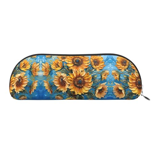 JEJEA Federmäppchen aus Leder mit Ölgemälde, Sonnenblumen-Druck, mit Reißverschluss, Federmäppchen, Federmäppchen, Make-up-Kosmetiktasche, silber, Einheitsgröße, Kulturbeutel JEJEA Federmäppchen aus Leder mit Ölgemälde, Sonnenblumen-Druck, mit Reißverschluss, Federmäppchen, Federmäppchen, Make-up-Kosmetiktasche, silber, Einheitsgröße, Kulturbeutel von JEJEA