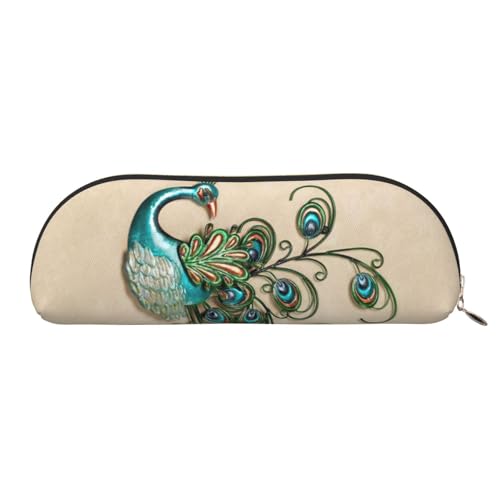 JEJEA Federmäppchen aus Leder mit Pfauenaufdruck, mit Reißverschluss, Federmäppchen, Federmäppchen, Make-up-Kosmetiktasche, gold, Einheitsgröße, Kulturbeutel von JEJEA