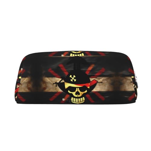 JEJEA Federmäppchen aus Leder mit Piratenflaggen-Druck, großes Fassungsvermögen, Schreibwaren, Stiftetasche, vielseitige Make-up-Tasche, silber, Einheitsgröße, Kulturbeutel von JEJEA