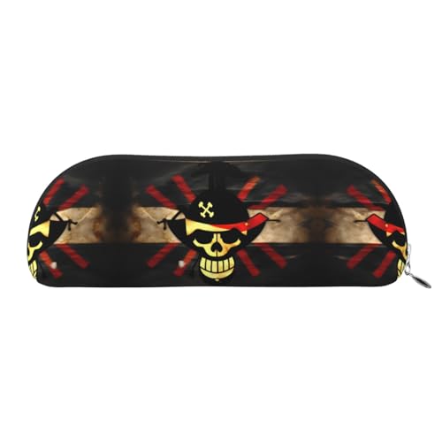 JEJEA Federmäppchen aus Leder mit Piratenflaggen-Druck, mit Reißverschluss, Federmäppchen, Federmäppchen, Make-up-Kosmetiktasche, silber, Einheitsgröße, Kulturbeutel von JEJEA