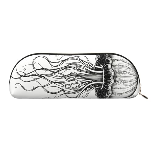 JEJEA Federmäppchen aus Leder mit Quallenmuster, mit Reißverschluss, Federmäppchen, Federmäppchen, Make-up-Kosmetiktasche, gold, Einheitsgröße, Kulturbeutel von JEJEA