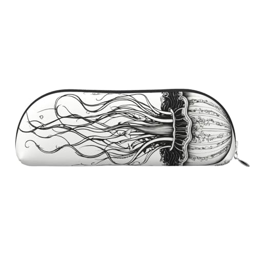 JEJEA Federmäppchen aus Leder mit Quallenmuster, mit Reißverschluss, Federmäppchen, Federmäppchen, Make-up-Kosmetiktasche, silber, Einheitsgröße, Kulturbeutel von JEJEA