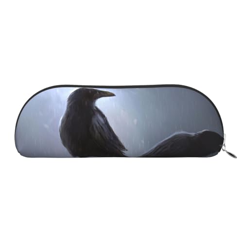 JEJEA Federmäppchen aus Leder mit Raben und Reißverschluss, Federmäppchen, Federmäppchen, Make-up-Kosmetiktasche, silber, Einheitsgröße, Kulturbeutel von JEJEA