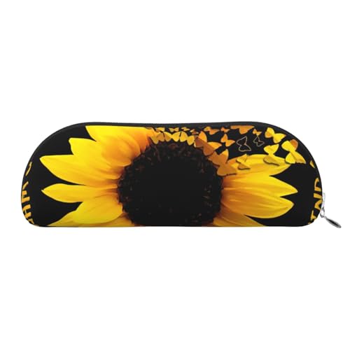 JEJEA Federmäppchen aus Leder mit Schmetterlings- und Sonnenblumen-Aufdruck, mit Reißverschluss, Federmäppchen, Federmäppchen, Make-up-Kosmetiktasche, silber, Einheitsgröße, Kulturbeutel von JEJEA
