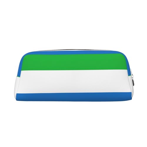 JEJEA Federmäppchen aus Leder mit Sierra-Leone-Flaggen-Druck, großes Fassungsvermögen, Schreibwaren, Stifttasche, vielseitige Make-up-Tasche, silber, Einheitsgröße, Kulturbeutel von JEJEA