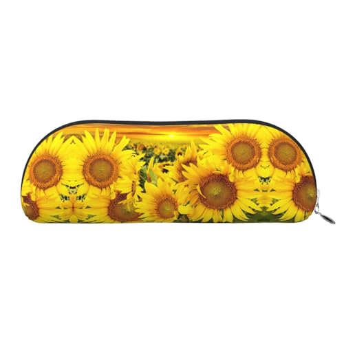 JEJEA Federmäppchen aus Leder mit Sonnenblumenmuster, mit Reißverschluss, Federmäppchen, Federmäppchen, Make-up-Kosmetiktasche, silber, Einheitsgröße, Kulturbeutel von JEJEA