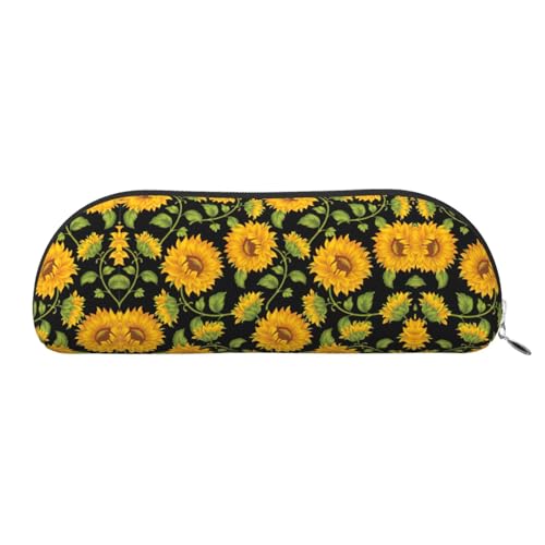 JEJEA Federmäppchen aus Leder mit Sonnenblumenmuster, mit Reißverschluss, Federmäppchen, Federmäppchen, Make-up-Kosmetiktasche, silber, Einheitsgröße, Kulturbeutel von JEJEA