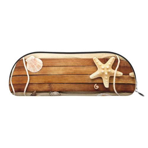 JEJEA Federmäppchen aus Leder mit Strandmotiv und Reißverschluss, Federmäppchen, Federmäppchen, Make-up-Kosmetiktasche, silber, Einheitsgröße, Kulturbeutel von JEJEA