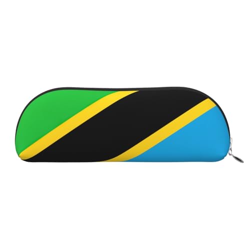 JEJEA Federmäppchen aus Leder mit Tansania-Flagge, mit Reißverschluss, Federmäppchen, Federmäppchen, Make-up-Kosmetiktasche, silber, Einheitsgröße, Kulturbeutel von JEJEA