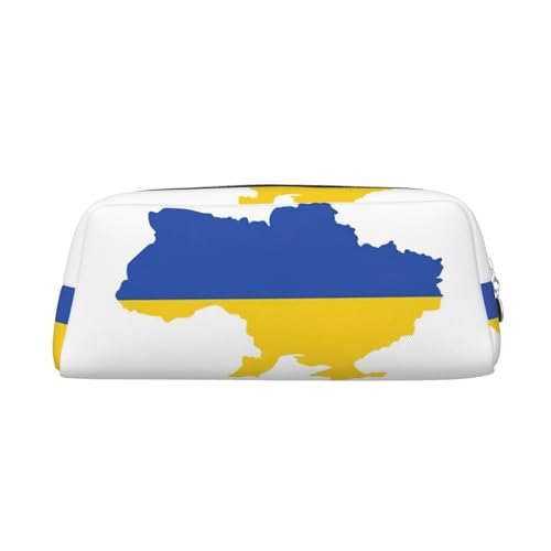 JEJEA Federmäppchen aus Leder mit Ukraine-Flagge, großes Fassungsvermögen, Schreibwaren, Stifttasche, vielseitige Make-up-Tasche, silber, Einheitsgröße, Kulturbeutel von JEJEA