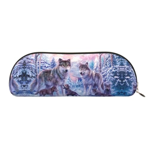 JEJEA Federmäppchen aus Leder mit Wölfenmotiv, mit Reißverschluss, Federmäppchen, Federmäppchen, Make-up-Kosmetiktasche, gold, Einheitsgröße, Kulturbeutel von JEJEA