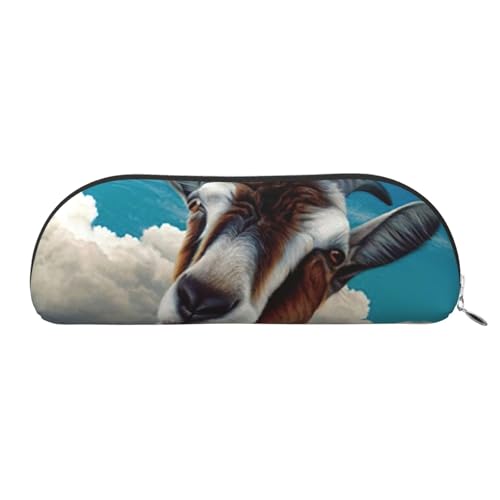 JEJEA Federmäppchen aus Leder mit Ziegenaufdruck, mit Reißverschluss, Federmäppchen, Federmäppchen, Make-up-Kosmetiktasche, silber, Einheitsgröße, Kulturbeutel von JEJEA