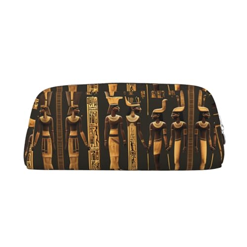 JEJEA Federmäppchen aus Leder mit altägyptischem Hieroglyphen-Druck, großes Fassungsvermögen, Schreibwaren, Stifttasche, vielseitige Make-up-Tasche, silber, Einheitsgröße, Kulturbeutel von JEJEA