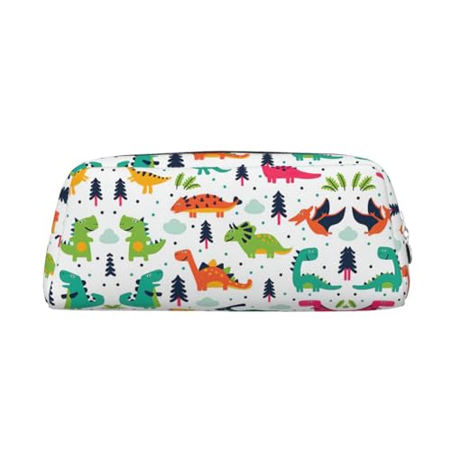JEJEA Federmäppchen aus Leder mit buntem Dinosaurier-Druck, großes Fassungsvermögen, Schreibwaren, Stifttasche, vielseitige Make-up-Tasche, silber, Einheitsgröße, Kulturbeutel von JEJEA