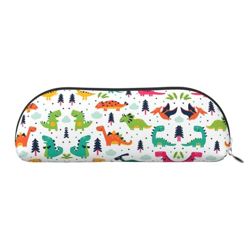 JEJEA Federmäppchen aus Leder mit buntem Dinosaurier-Druck, mit Reißverschluss, Federmäppchen, Federmäppchen, Make-up-Kosmetiktasche, silber, Einheitsgröße, Kulturbeutel von JEJEA