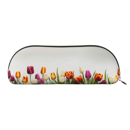 JEJEA Federmäppchen aus Leder mit buntem Tulpenaufdruck, mit Reißverschluss, Federmäppchen, Federmäppchen, Make-up-Kosmetiktasche, gold, Einheitsgröße, Kulturbeutel von JEJEA