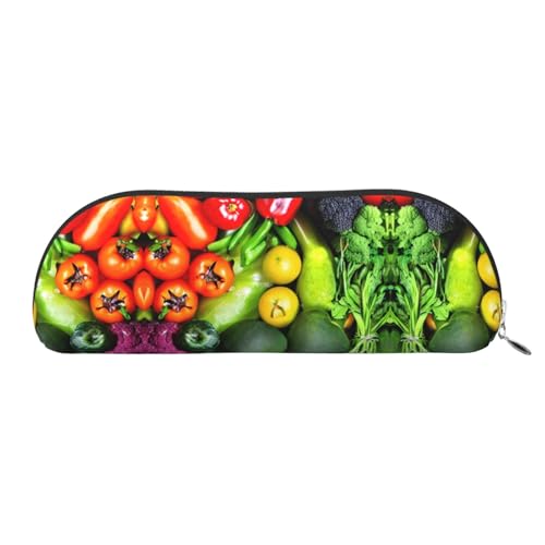 JEJEA Federmäppchen aus Leder mit frischem Gemüse und Früchten, mit Reißverschluss, Federmäppchen, Federmäppchen, Make-up-Kosmetiktasche, silber, Einheitsgröße, Kulturbeutel von JEJEA