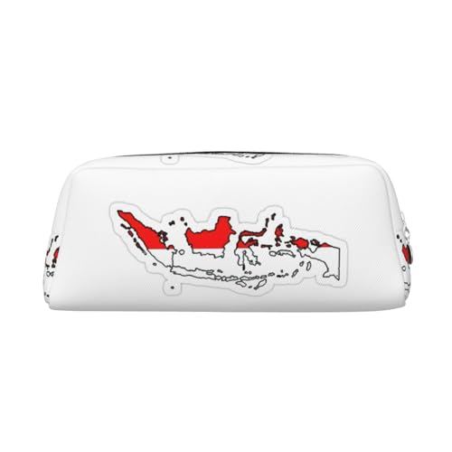 JEJEA Federmäppchen aus Leder mit indonesischer Flagge, großes Fassungsvermögen, Schreibwaren, Stifttasche, vielseitige Make-up-Tasche, silber, Einheitsgröße, Kulturbeutel von JEJEA