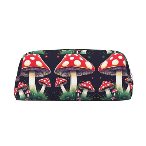 JEJEA Federmäppchen aus Leder mit magischem Pilz-Aufdruck, großes Fassungsvermögen, Schreibwaren, Stifttasche, vielseitige Make-up-Tasche, silber, Einheitsgröße, Kulturbeutel von JEJEA