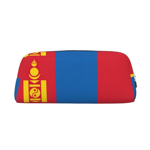 JEJEA Federmäppchen aus Leder mit mongolischer Flagge, großes Fassungsvermögen, Schreibwaren, Stifttasche, vielseitige Make-up-Tasche, silber, Einheitsgröße, Kulturbeutel von JEJEA