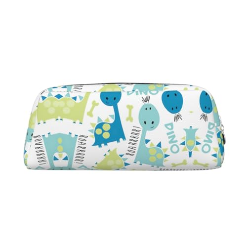 JEJEA Federmäppchen aus Leder mit niedlichem Dinosaurier-Druck, großes Fassungsvermögen, Schreibwaren, Stifttasche, vielseitige Make-up-Tasche, silber, Einheitsgröße, Kulturbeutel von JEJEA