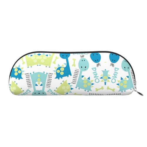 JEJEA Federmäppchen aus Leder mit niedlichem Dinosaurier-Druck, mit Reißverschluss, Federmäppchen, Federmäppchen, Make-up-Kosmetiktasche, silber, Einheitsgröße, Kulturbeutel von JEJEA