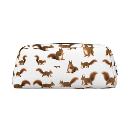 JEJEA Federmäppchen aus Leder mit niedlichem Eichhörnchen-Aufdruck, großes Fassungsvermögen, Schreibwaren, Stifttasche, vielseitige Make-up-Tasche, silber, Einheitsgröße, Kulturbeutel von JEJEA