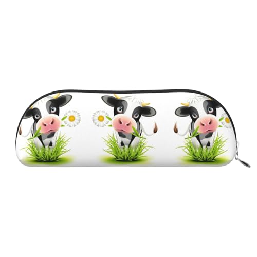 JEJEA Federmäppchen aus Leder mit niedlichem Kuhdruck, mit Reißverschluss, Federmäppchen, Federmäppchen, Make-up-Kosmetiktasche, silber, Einheitsgröße, Kulturbeutel von JEJEA