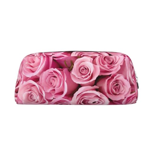 JEJEA Federmäppchen aus Leder mit rosa Rosen-Aufdruck, großes Fassungsvermögen, Schreibwaren, Stiftetasche, vielseitige Make-up-Tasche, silber, Einheitsgröße, Kulturbeutel von JEJEA