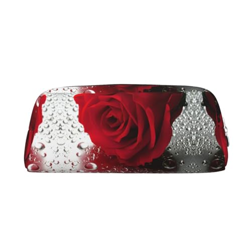JEJEA Federmäppchen aus Leder mit rotem Rosen-Blumendruck, großes Fassungsvermögen, Schreibwaren, Stiftetasche, vielseitige Make-up-Tasche, silber, Einheitsgröße, Kulturbeutel von JEJEA