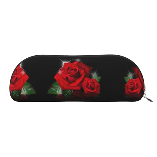 JEJEA Federmäppchen aus Leder mit rotem Rosenmuster, mit Reißverschluss, Federmäppchen, Federmäppchen, Make-up-Kosmetiktasche, Silber, One Size, Kulturbeutel von JEJEA