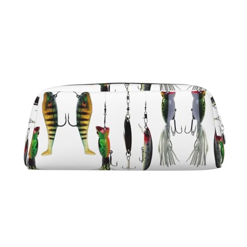 JEJEA Federmäppchen aus Leder mit verschiedenen Arten von Angelködern, großes Fassungsvermögen, Schreibwaren, Stifttasche, vielseitige Make-up-Tasche, silber, Einheitsgröße, Kulturbeutel von JEJEA
