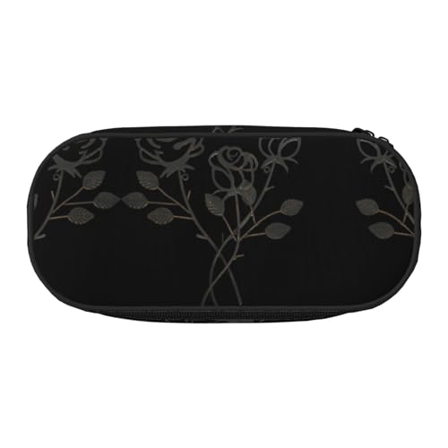 JEJEA Federmäppchen aus Metall, Rosen-Druck, große Kapazität, große Aufbewahrung, hohe Kapazität, Beutelhalter, Organizer, Schwarz , Einheitsgröße, Taschen-Organizer von JEJEA