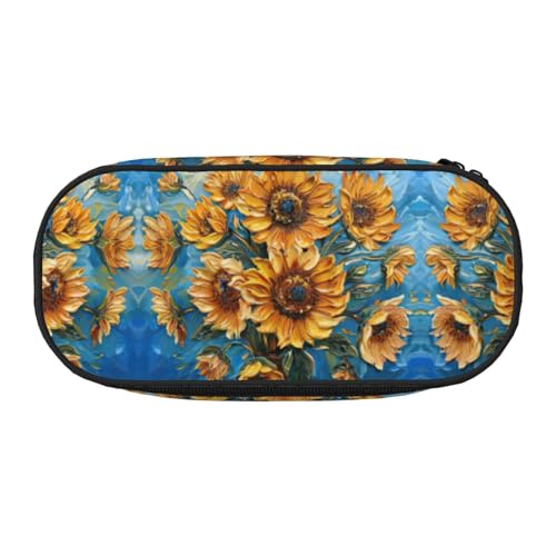 JEJEA Federmäppchen für Ölgemälde, Sonnenblumen-Druck, großes Fassungsvermögen, große Aufbewahrung, hohe Kapazität, Beutelhalter, Organizer, Schwarz , Einheitsgröße, Taschen-Organizer von JEJEA