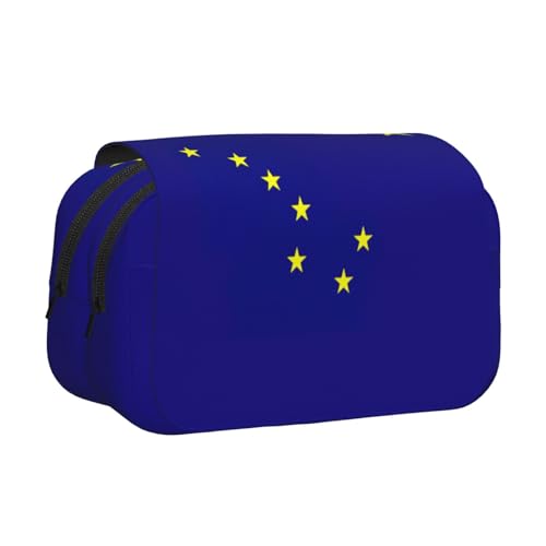 JEJEA Federmäppchen mit Alaska-Staatsflaggen-Druck, Federmäppchen, Halter für Bleistifte, Make-up, Mehrzweck-Organizer-Box für Erwachsene, Schwarz , Einheitsgröße, Kulturbeutel von JEJEA