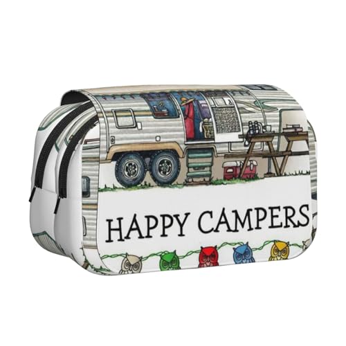 JEJEA Federmäppchen mit Aufdruck "Happy Camper" für Bleistifte, Make-up, Mehrzweck-Organizer-Box für Erwachsene, Schwarz , Einheitsgröße, Kulturbeutel von JEJEA