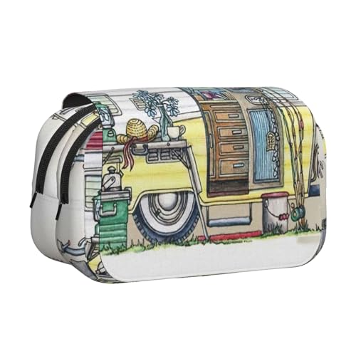 JEJEA Federmäppchen mit Aufdruck "Happy Campers" für Bleistifte, Make-up, Mehrzweck-Organizer-Box für Erwachsene, Schwarz , Einheitsgröße, Kulturbeutel von JEJEA