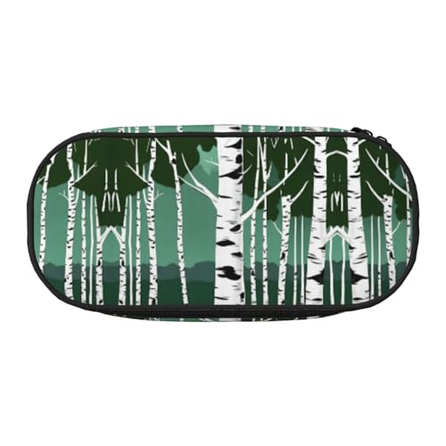 JEJEA Federmäppchen mit Birkenbäumen-Aufdruck, großes Fassungsvermögen, große Aufbewahrung, hohe Kapazität, Beutelhalter, Organizer, Schwarz , Einheitsgröße, Taschen-Organizer von JEJEA