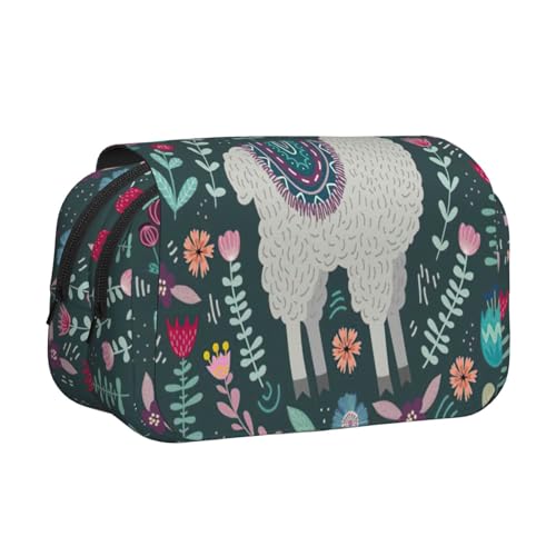 JEJEA Federmäppchen mit Blumen-Alpaka-Druck, Stifteetui, Halter für Bleistifte, Make-up, Mehrzweck-Organizer-Box für Erwachsene, Schwarz , Einheitsgröße, Kulturbeutel von JEJEA