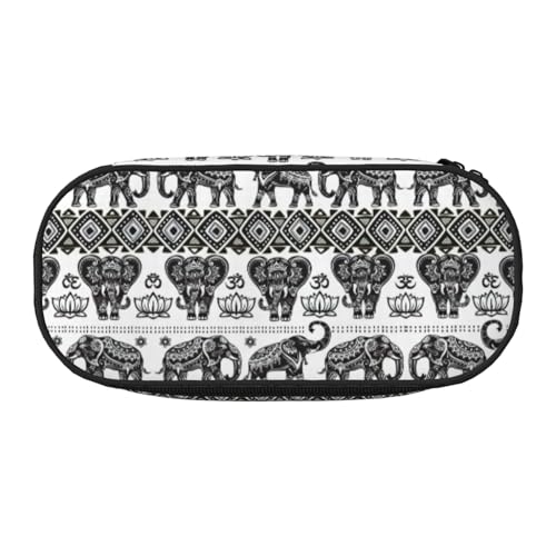 JEJEA Federmäppchen mit Bohemian-Elefantenmuster, großes Fassungsvermögen, große Aufbewahrung, hohe Kapazität, Beutelhalter, Organizer, Schwarz , Einheitsgröße, Taschen-Organizer von JEJEA