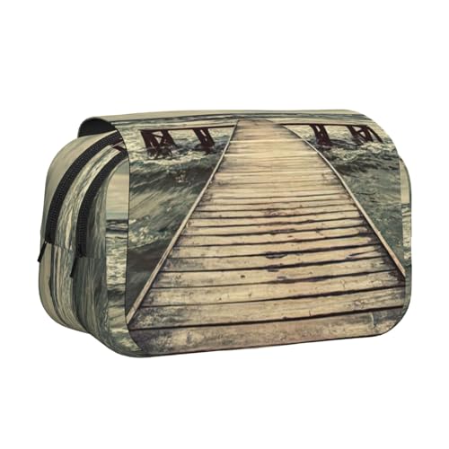 JEJEA Federmäppchen mit Coastal Pier Druck, Federmäppchen, Halter für Bleistifte, Make-up, Mehrzweck-Organizer-Box für Erwachsene, Schwarz , Einheitsgröße, Kulturbeutel von JEJEA