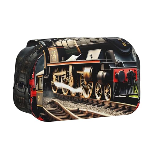 JEJEA Federmäppchen mit Dampflokomotiven-Zug-Druck, Federmäppchen, Halter für Bleistifte, Make-up, Mehrzweck-Organizer-Box für Erwachsene, Schwarz , Einheitsgröße, Kulturbeutel von JEJEA