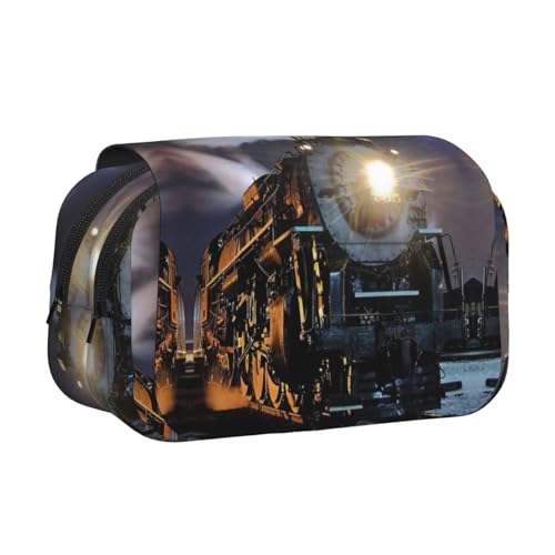 JEJEA Federmäppchen mit Dampfzug-Aufdruck, Federmäppchen, Halter für Bleistifte, Make-up, Mehrzweck-Organizer-Box für Erwachsene, Schwarz , Einheitsgröße, Kulturbeutel von JEJEA