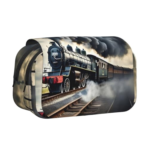 JEJEA Federmäppchen mit Dampfzug und Wolkendruck, Federmäppchen, Halter für Bleistifte, Make-up, Mehrzweck-Organizer-Box für Erwachsene, Schwarz , Einheitsgröße, Kulturbeutel von JEJEA