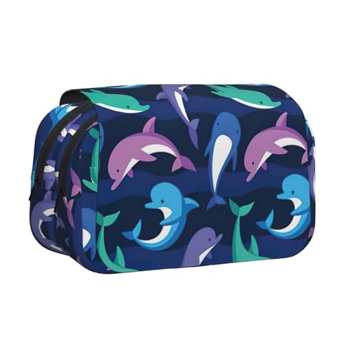 JEJEA Federmäppchen mit Delfin-Druck, Stifteetui, Halter für Bleistifte, Make-up, Mehrzweck-Organizer-Box für Erwachsene, Schwarz , Einheitsgröße, Kulturbeutel von JEJEA